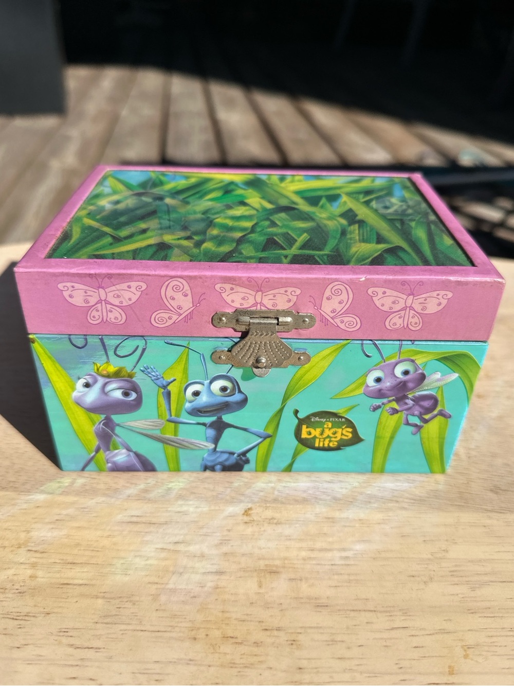 Vintage Disney Pink and Teal A Bug's Life Kids Jewelry Box